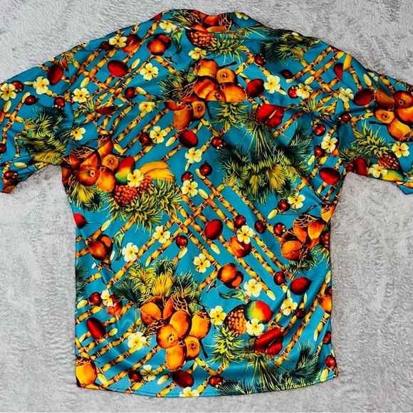 Size M Jay Y. Ko Men’s Hawaiian Shirt Bahamas Tropical Fruit Pineapples USA EUC - Picture 3 of 3
